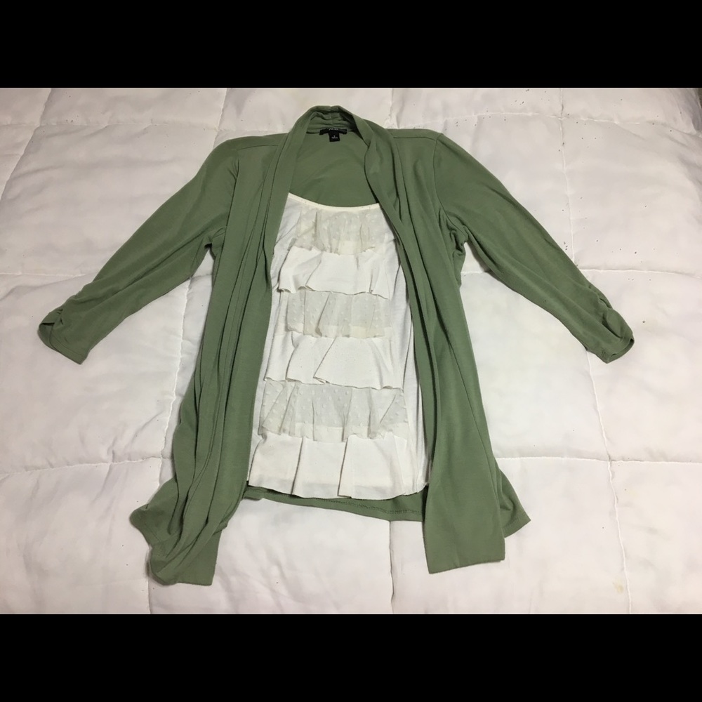 Green cardigan shirt combo